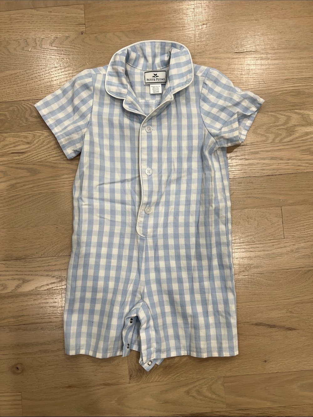 Petite Plume Blue Gingham One-Piece Bodysuit